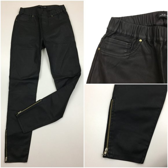 Zara Pants - NWOT ZARA Black Faux Leather Pull On Zipper Ankle Slim Fit Skinny Pants